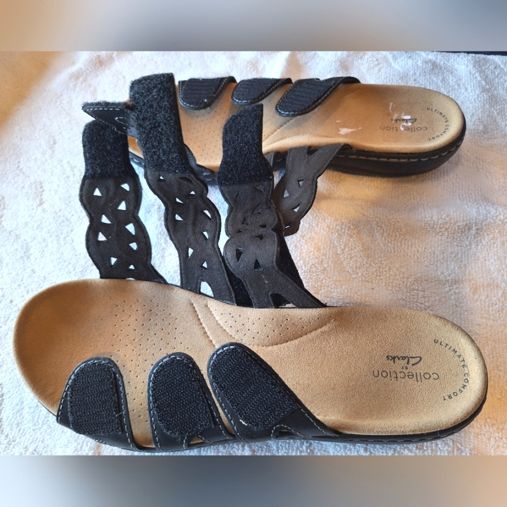 Clarks Womens Laurieann Echo black leather comfort sandals women's size 9.5 - Picture 8 of 13